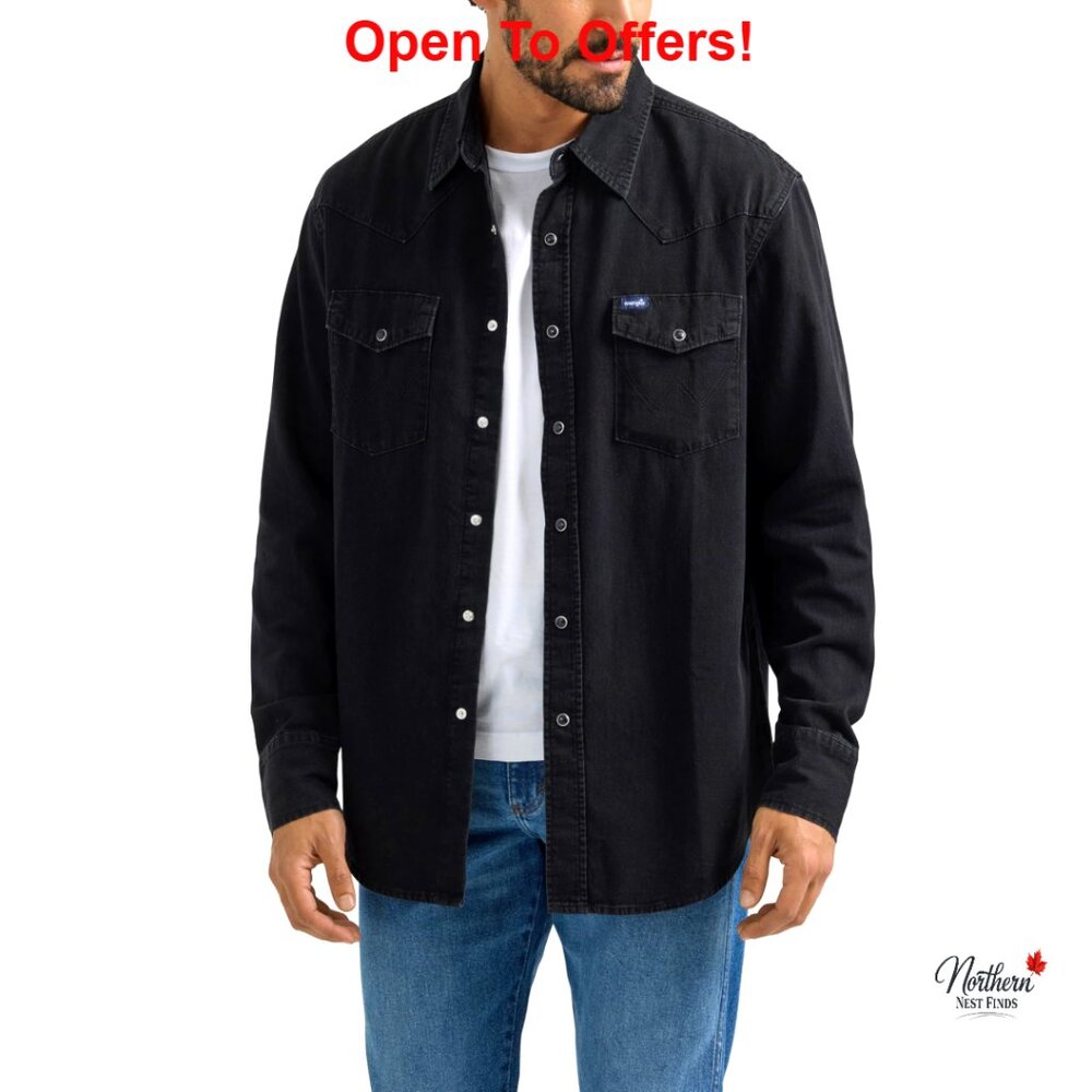 Cotton Denim Snap Button Down Shirt with Western Details